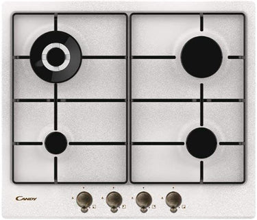 Candy Classic placa de cocción a gas de 4 fuegos, acero inoxidable, quemador de doble corona, parrillas esmaltadas ligeras y lavables en lavavajillas, 59,5 x 51 x 3,8 cm, color avena – CHW6BRAV4WGT